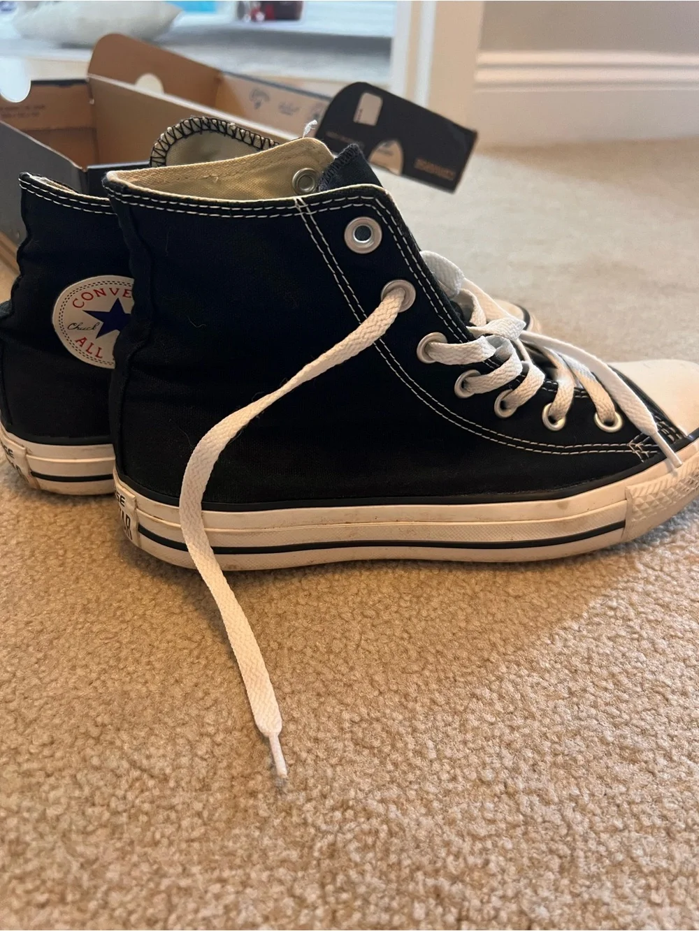 Converse Black and White High-Top Canvas Sneakers Women’s 8, Men’s 6
